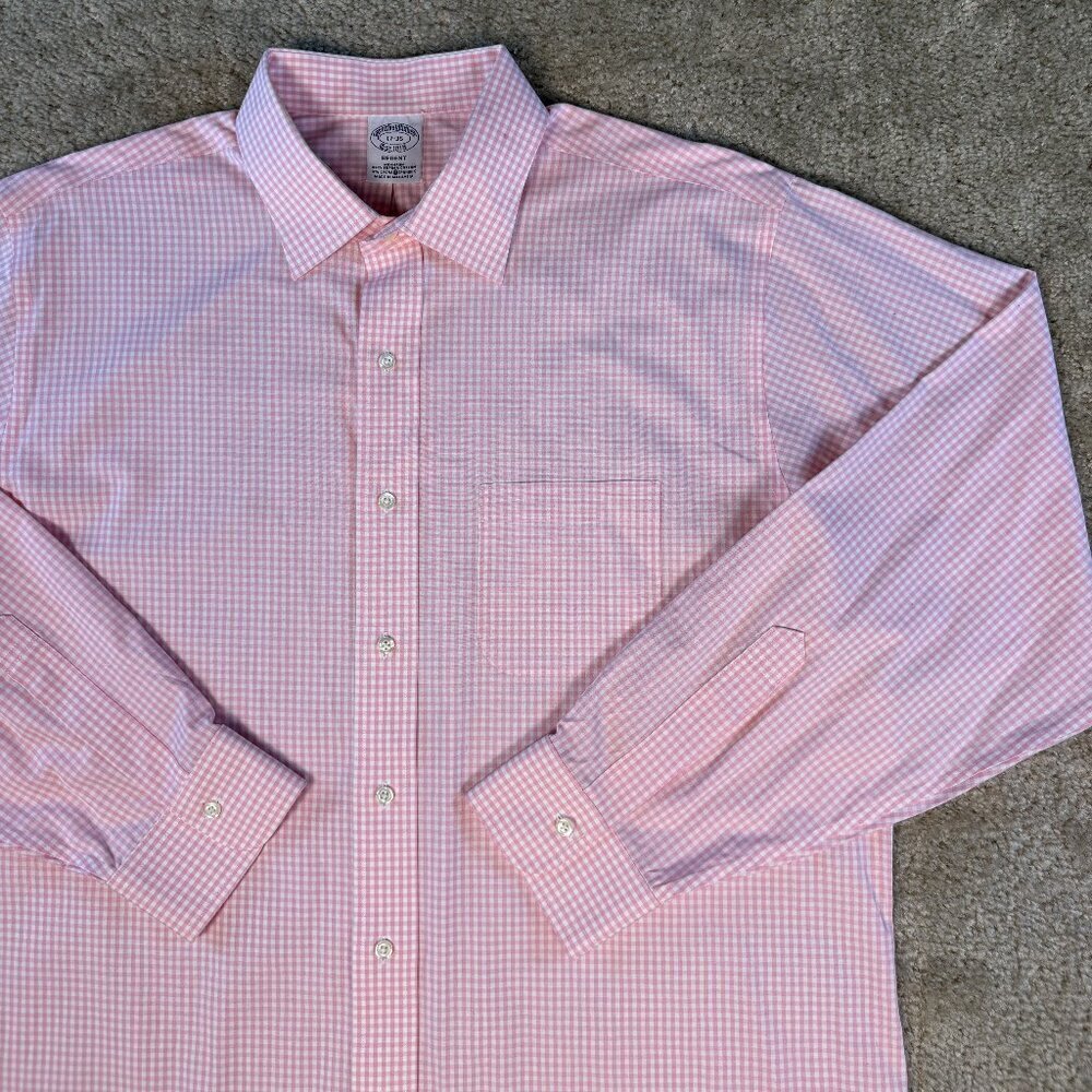 Brooks Brothers Button Down Shirt Men's 17 Regent Pink Non Iron Stretch F694